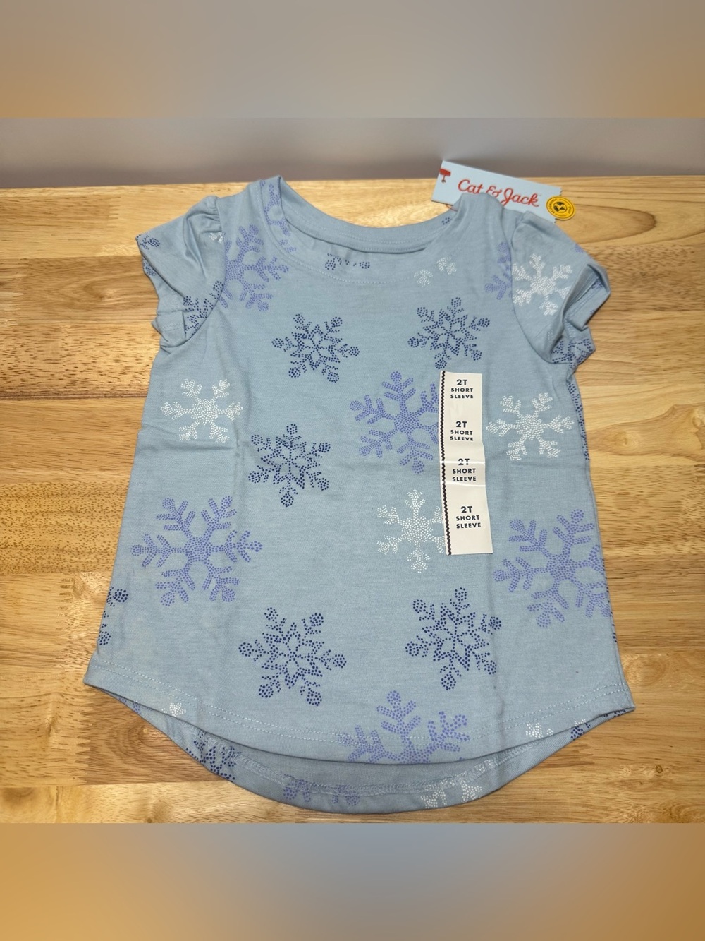 Cat & Jack Girls 2T Blue Short Sleeve Snowflake Tee Casual Daycare Kidcore Comfy